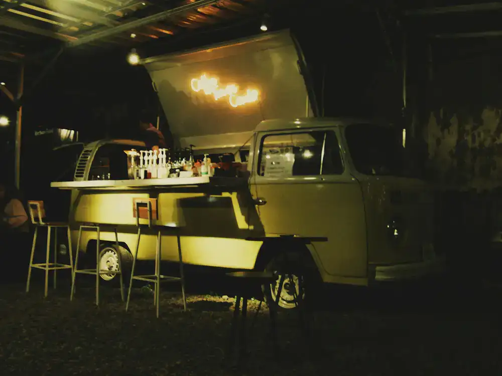Wheelfire Pizza Co. mobile van open and ready to serve at an outdoor event